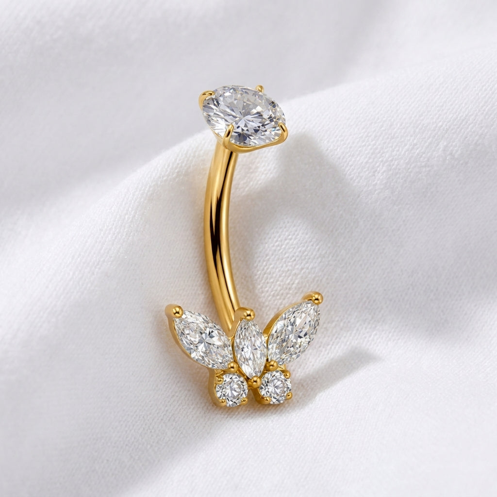 Piercing nombril papillon marquise doré - vue 4