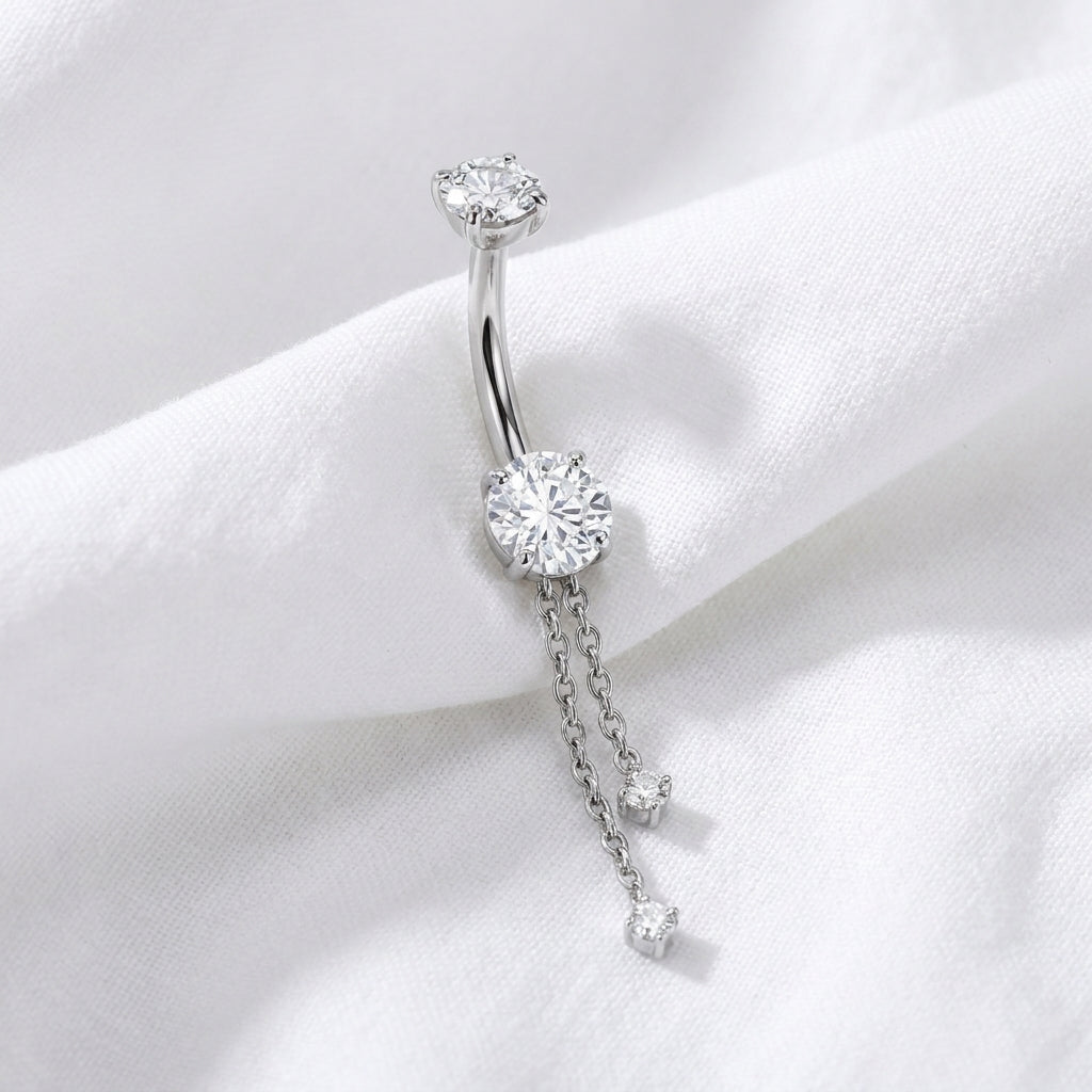 Piercing nombril pendant bille ronde zircon - vue 2