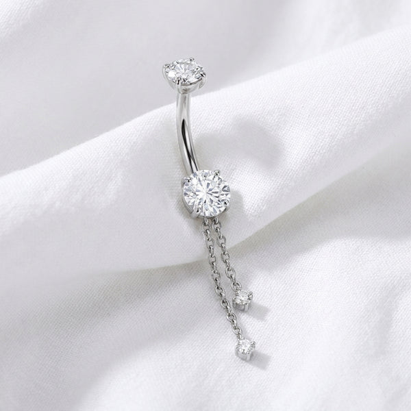 Piercing nombril pendant bille ronde zircon - vue 2