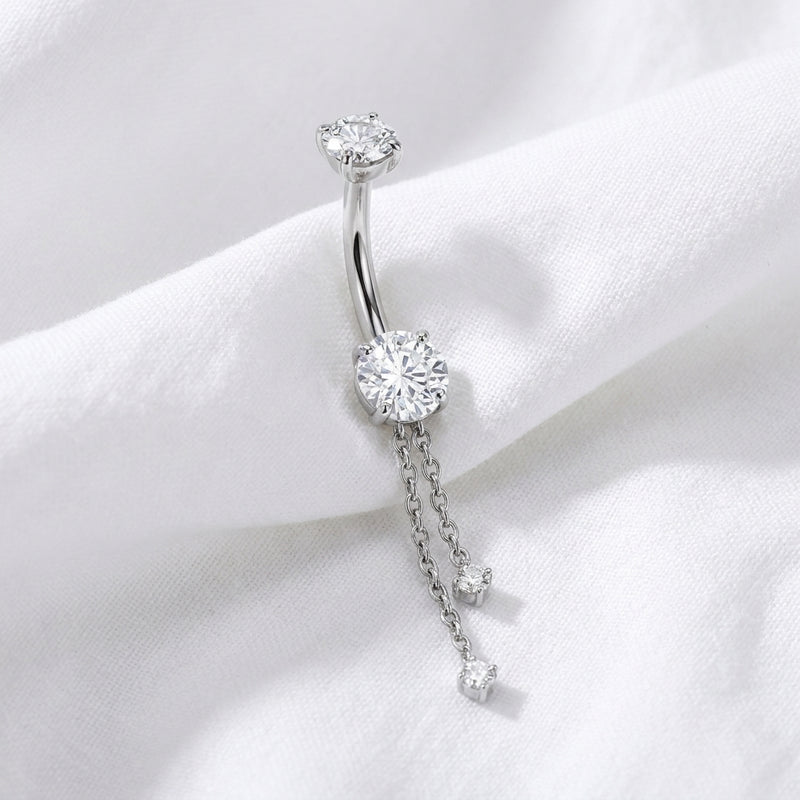 Piercing nombril pendant bille ronde zircon - vue 2