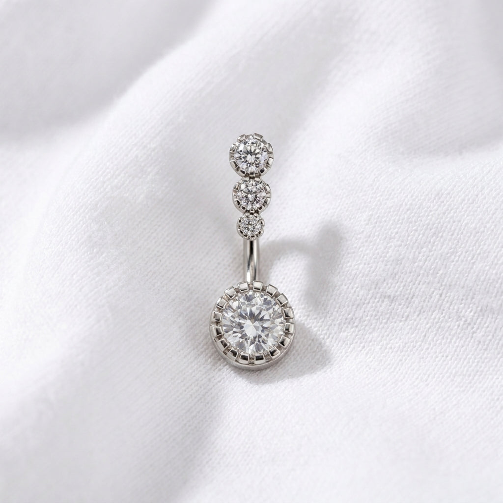 Piercing nombril serti triple zircon brillant - vue 2