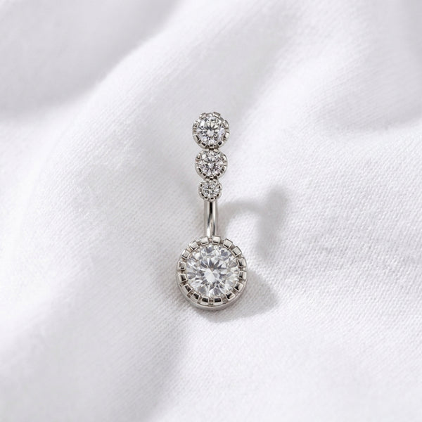 Piercing nombril serti triple zircon brillant - vue 2