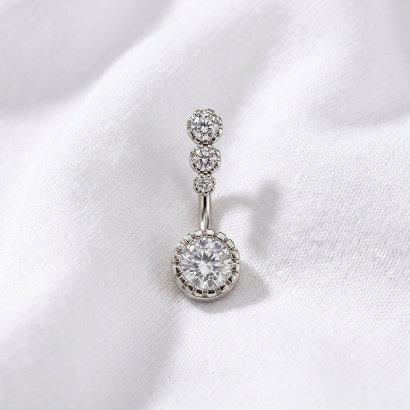 Piercing nombril serti triple zircon brillant - vue 2