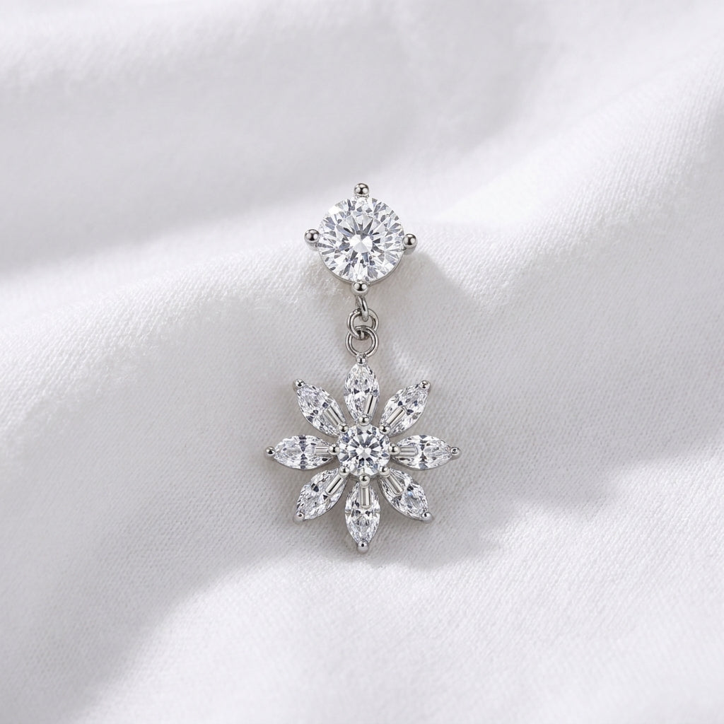 Piercing nombril tige longue fleur pendentif - vue 4