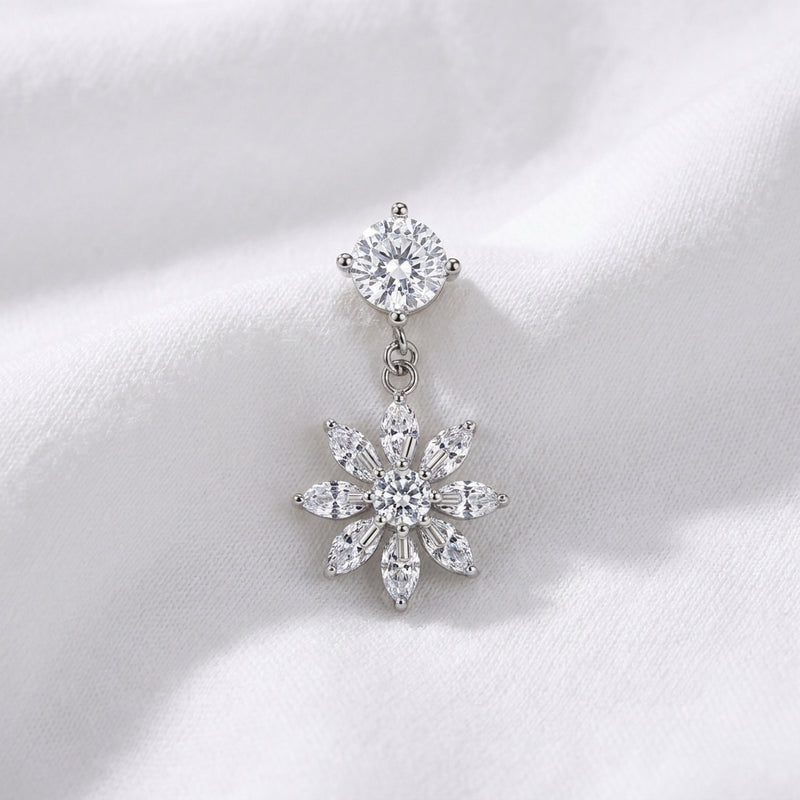 Piercing nombril tige longue fleur pendentif - vue 4