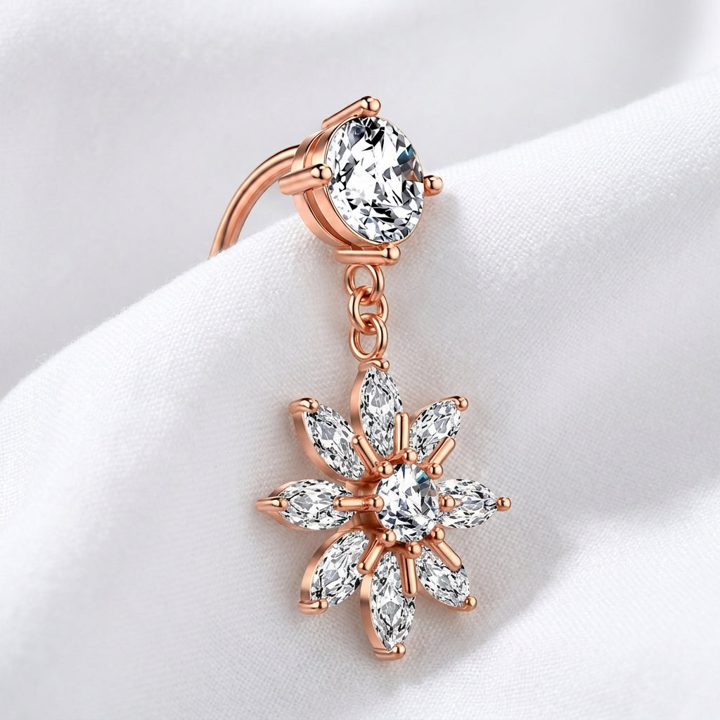 Piercing nombril tige longue fleur pendentif - vue 2