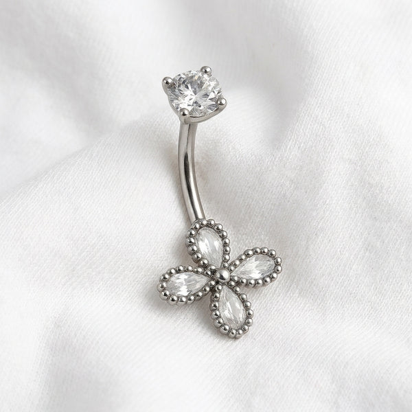Piercing nombril trèfle 4 feuilles doré - vue 2
