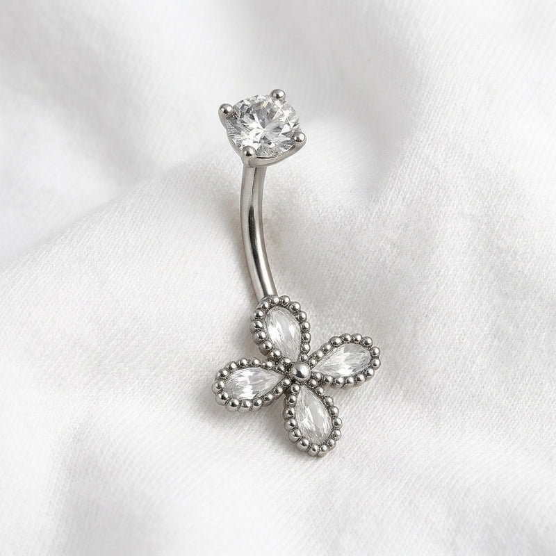 Piercing nombril trèfle 4 feuilles doré - vue 2