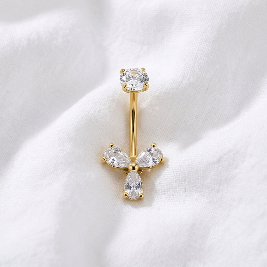 Piercing nombril trèfle zircon doré - vue 4