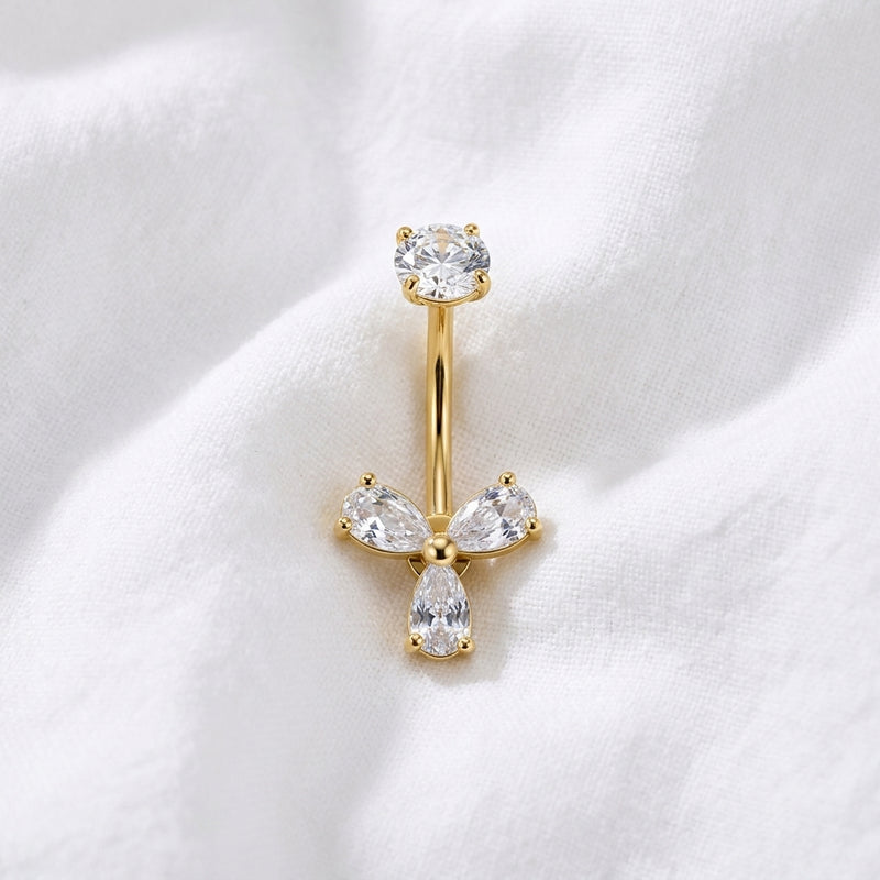 Piercing nombril trèfle zircon doré - vue 4