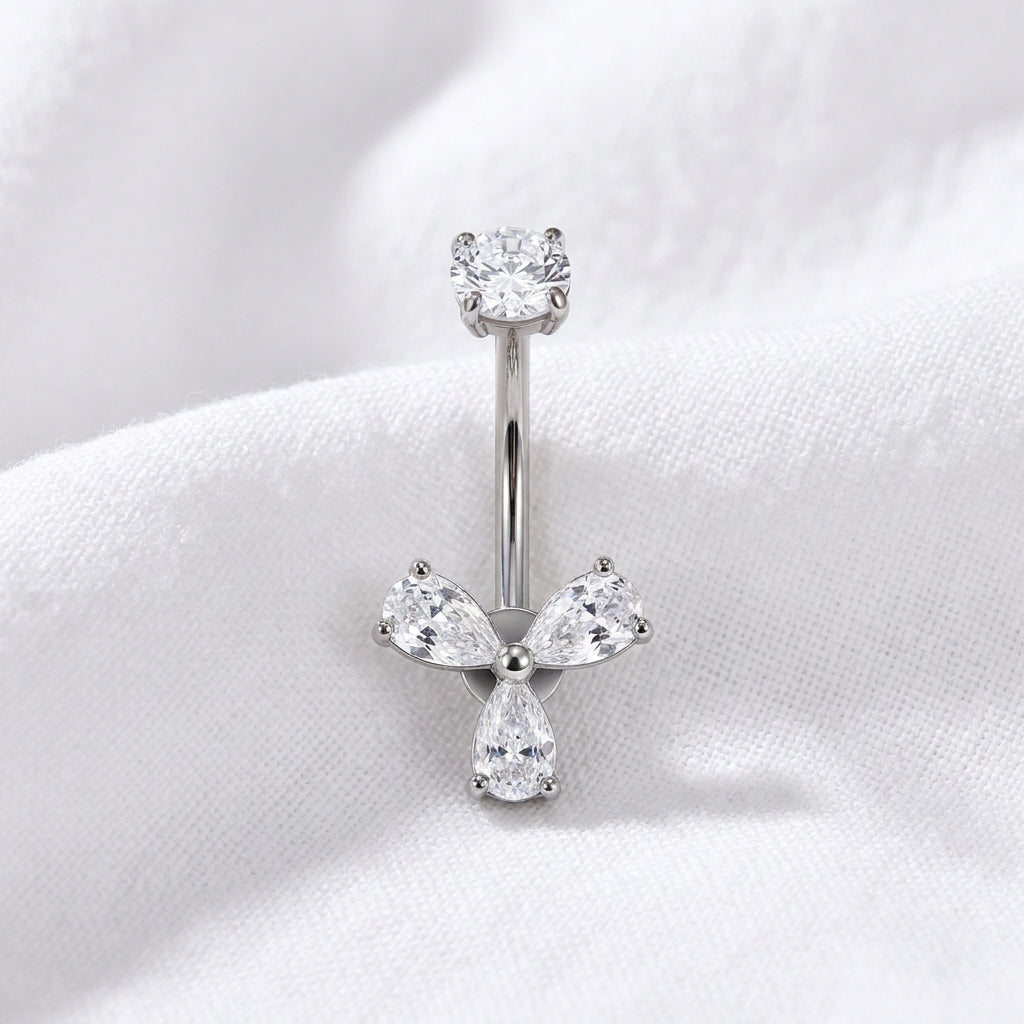 Piercing nombril trèfle zircon doré - vue 2