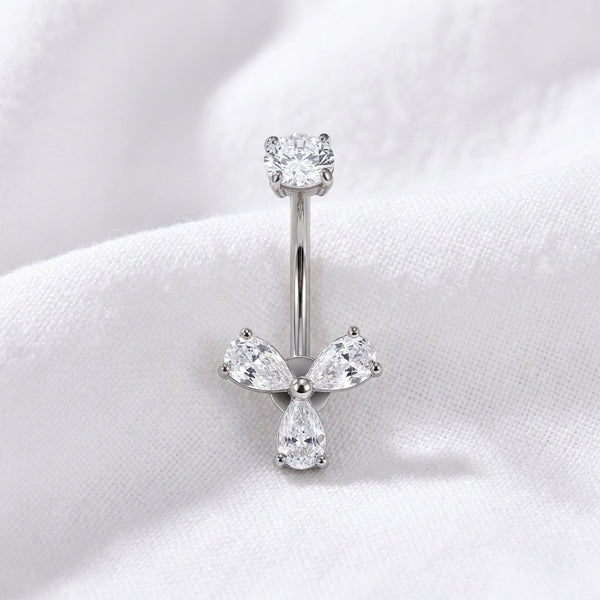 Piercing nombril trèfle zircon doré - vue 2