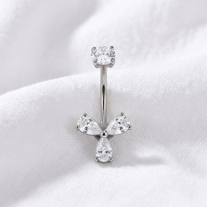 Piercing nombril trèfle zircon doré - vue 2