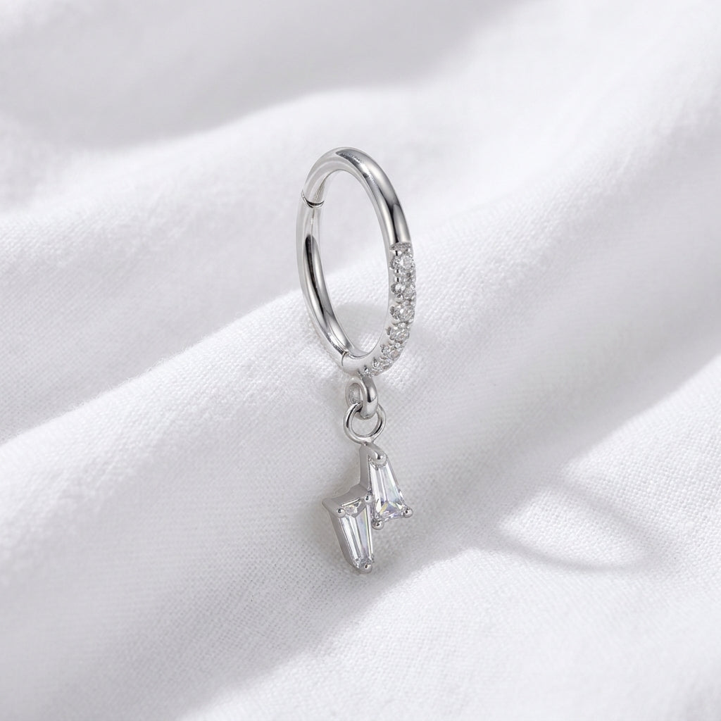 Piercing Cartilage Doré : Anneau Clicker Éclair Zircon Baguette - vue 2