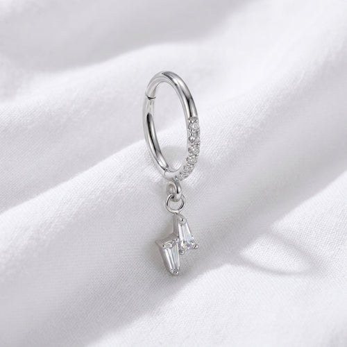 Piercing Cartilage Doré : Anneau Clicker Éclair Zircon Baguette - vue 2