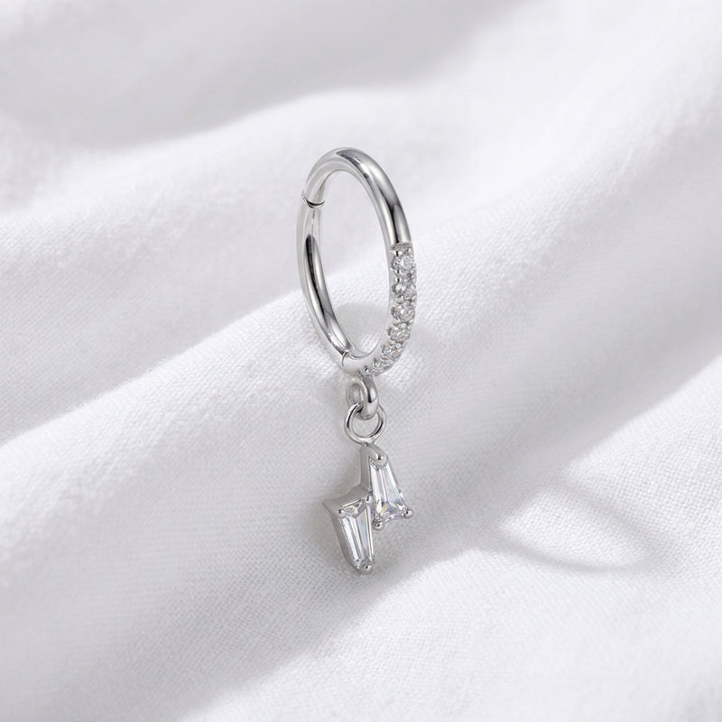 Piercing Cartilage Doré : Anneau Clicker Éclair Zircon Baguette - vue 2