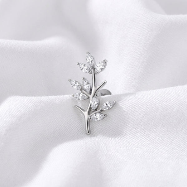Piercing Oreille Labret Doré Branche de Feuilles Zircon - vue 2
