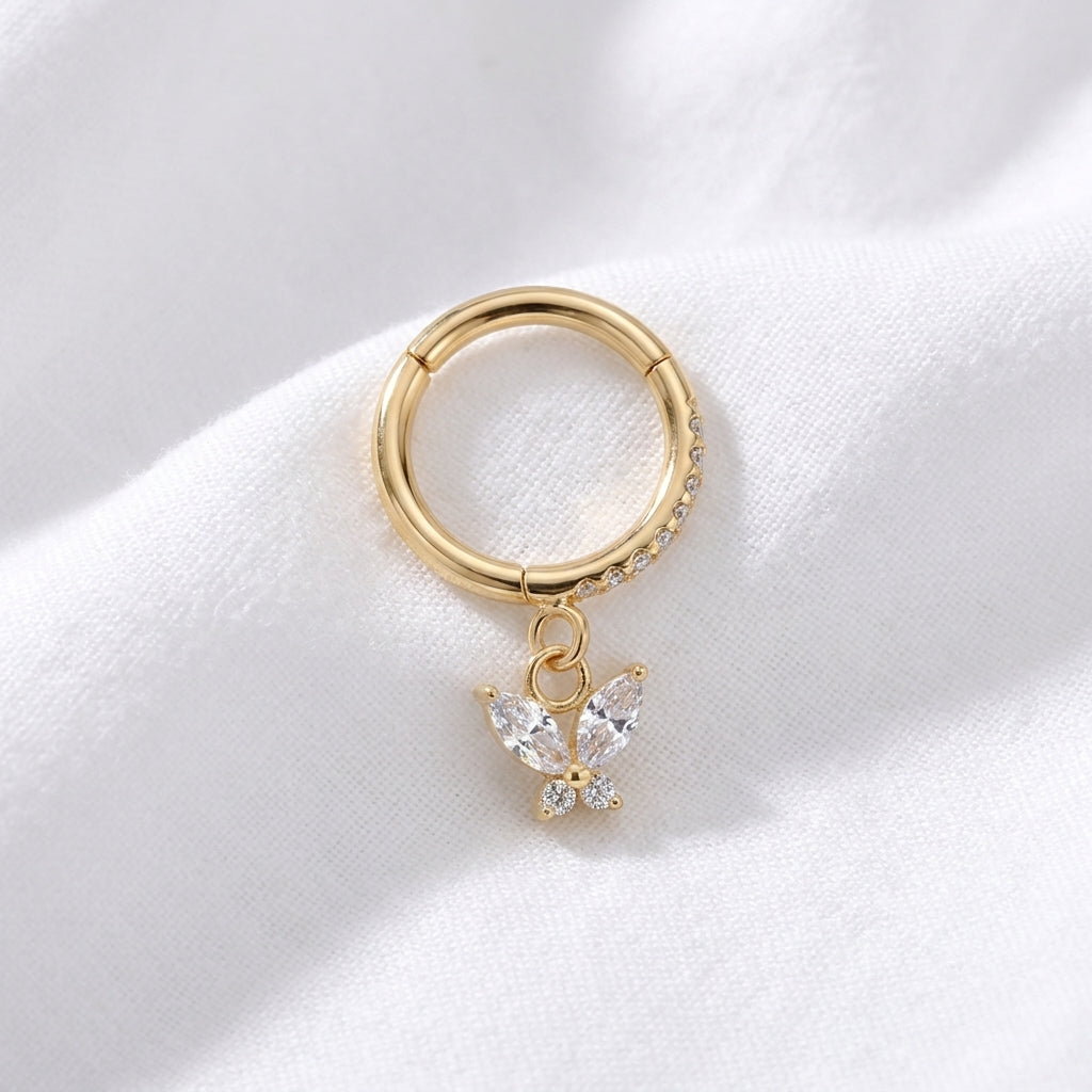 Anneau Clicker Doré Papillon Zircones | Piercing Oreille - vue 4