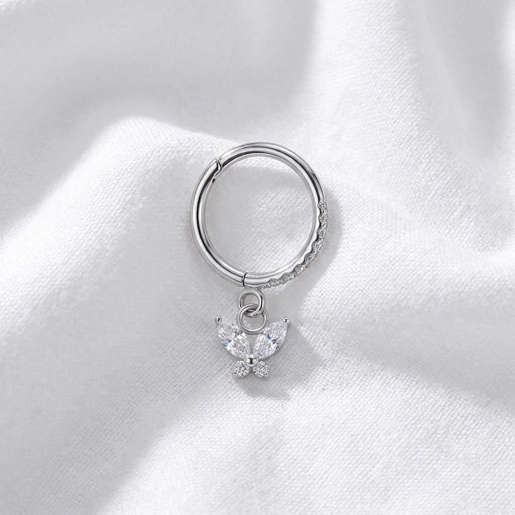 Anneau Clicker Doré Papillon Zircones | Piercing Oreille - vue 2
