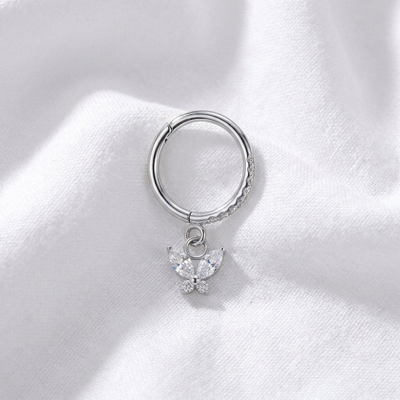 Anneau Clicker Doré Papillon Zircones | Piercing Oreille - vue 2