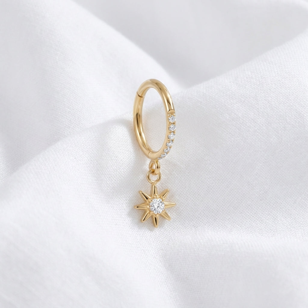 Piercing cartilage clicker doré, étoile et zircons - vue 4
