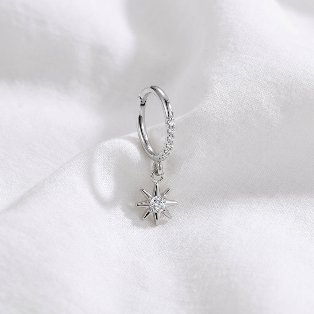 Piercing cartilage clicker doré, étoile et zircons - vue 2