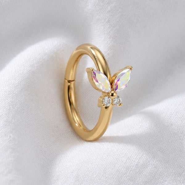 Piercing Papillon 3D : Anneau Clicker Nez en Titane Zircons-Véloria piercing