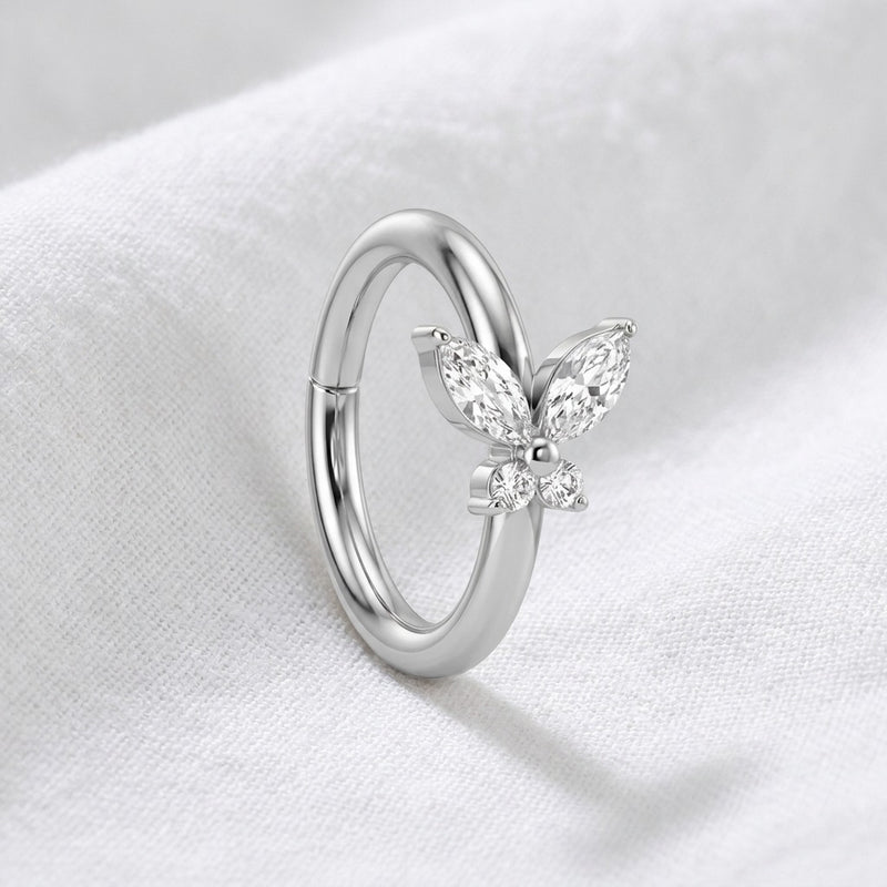 Piercing Papillon 3D : Anneau Clicker Nez en Titane Zircons-Véloria piercing