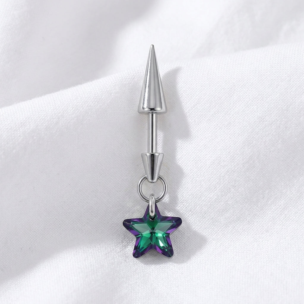 Piercing cartilage titane barre spike et étoile zircone - vue 2