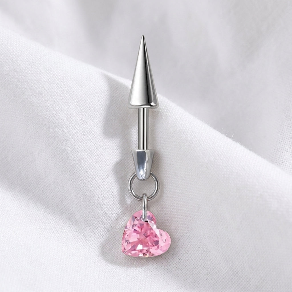 Piercing Hélix Labret Spike Cœur Zircon Titane Argenté - vue 9