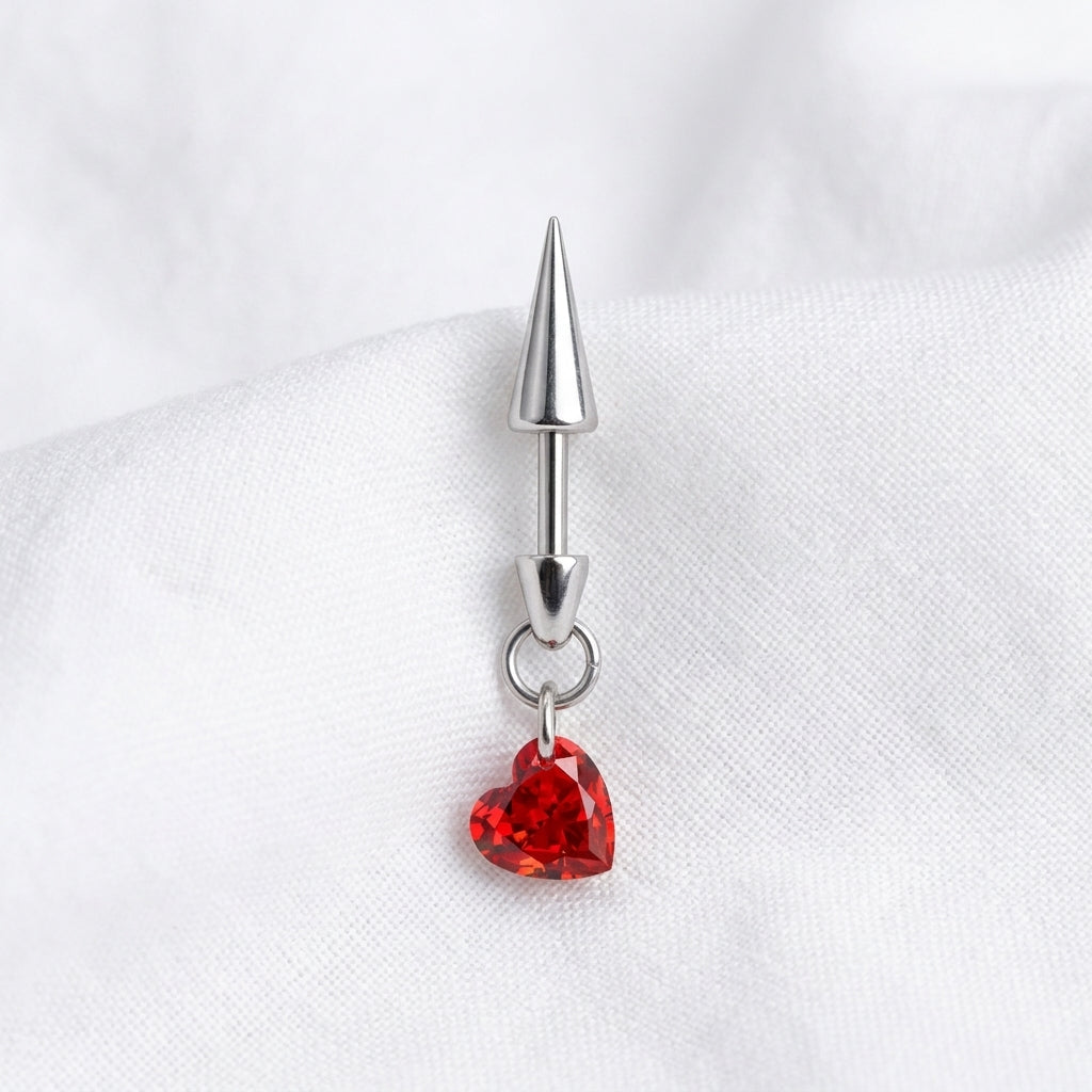Piercing Hélix Labret Spike Cœur Zircon Titane Argenté - vue 2