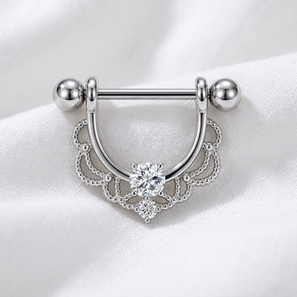 Piercing téton bouclier filigrane doré - vue 2
