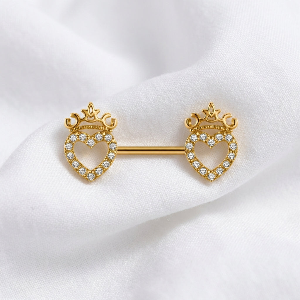 Piercing téton couronne cœur doré - vue 4