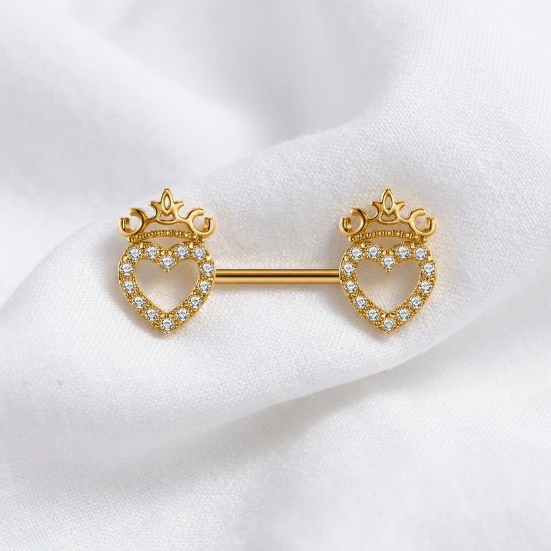 Piercing téton couronne cœur doré - vue 4