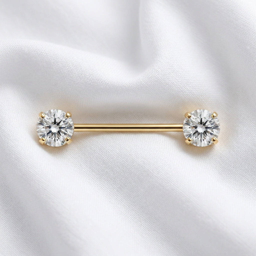 Piercing téton luxe feuilles cœur doré 18K - vue 4