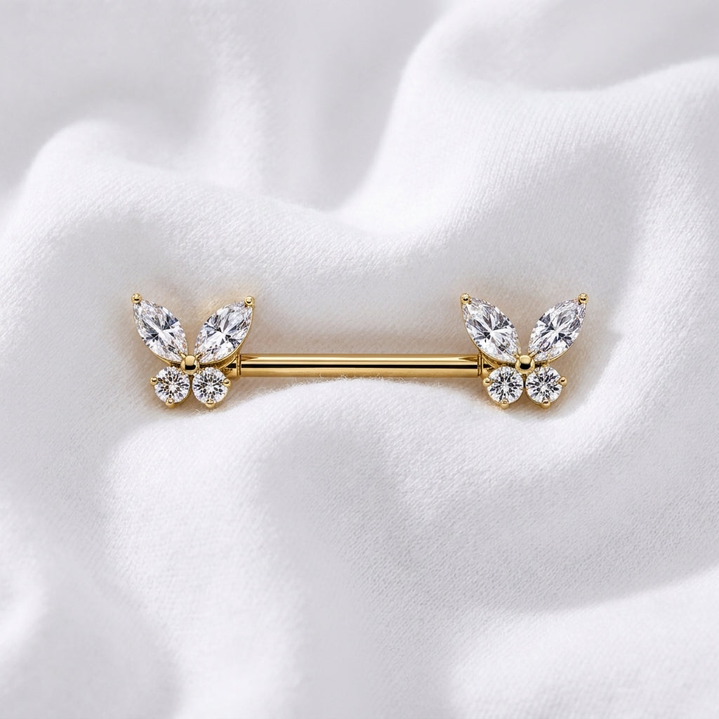 Piercing téton papillon cœur zircon - vue 4