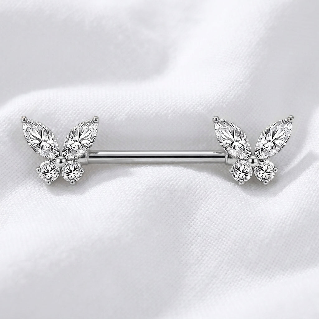 Piercing téton papillon cœur zircon - vue 2