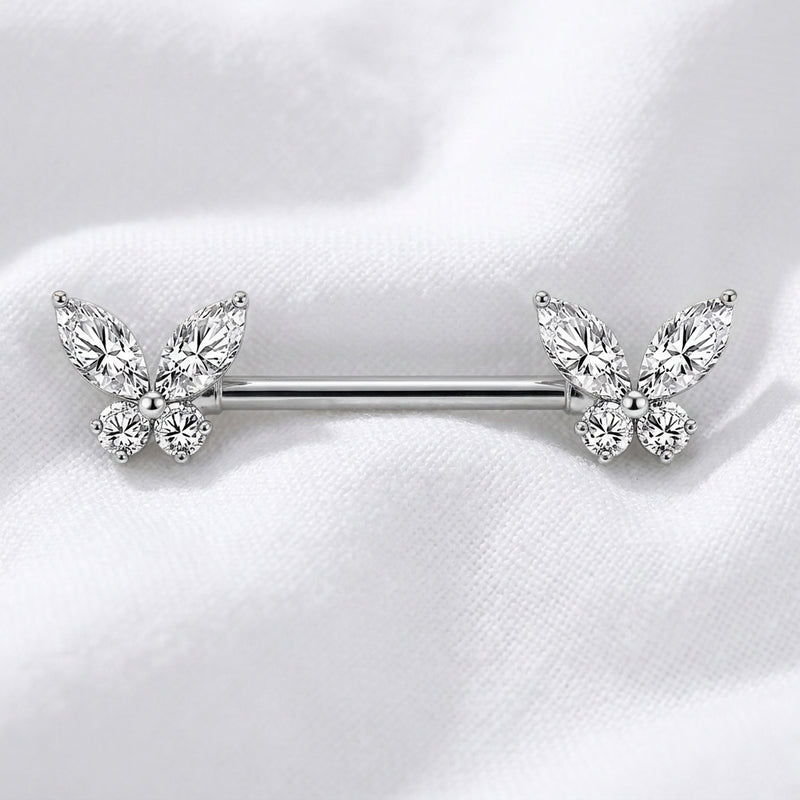 Piercing téton papillon cœur zircon - vue 2