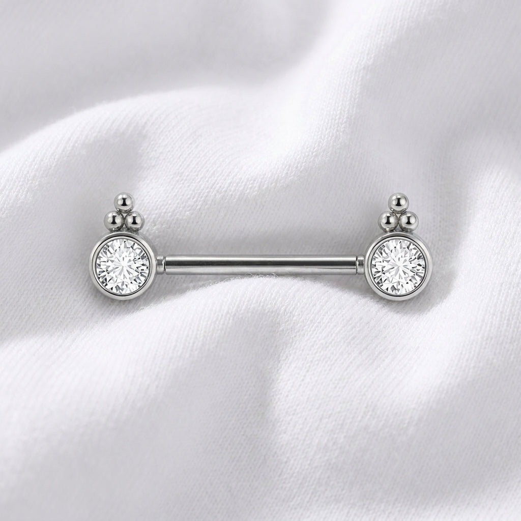 Piercing téton tournesol barre zircon - vue 2
