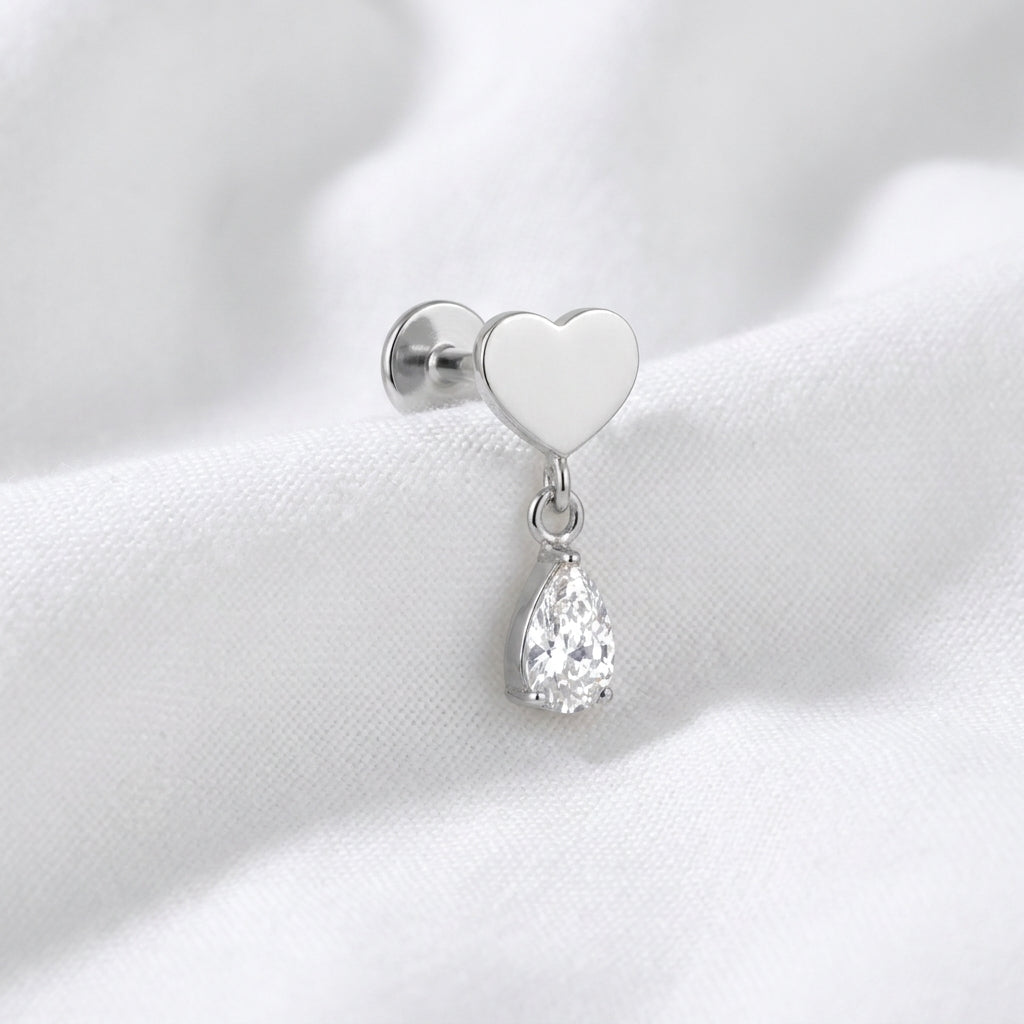Piercing Labret Cœur Doré Pendentif Goutte Zircon | Tragus & Helix - vue 8