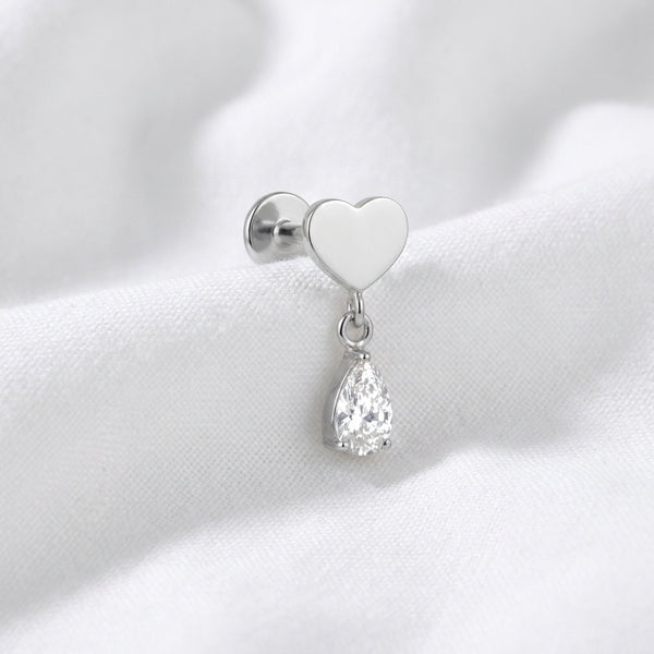 Piercing Labret Cœur Doré Pendentif Goutte Zircon | Tragus & Helix - vue 8