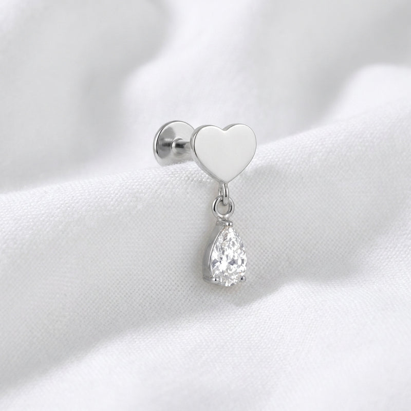 Piercing Labret Cœur Doré Pendentif Goutte Zircon | Tragus & Helix - vue 8