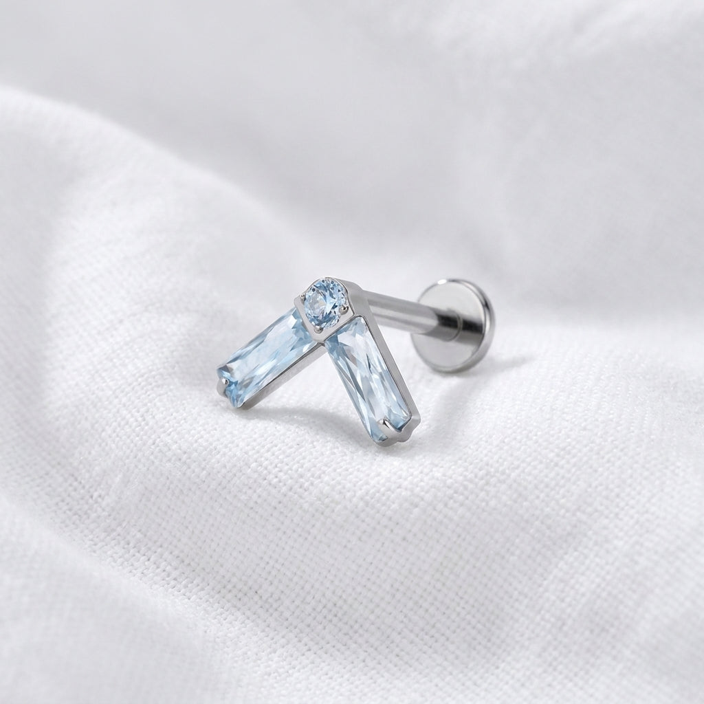 Labret doré tragus hélix, chevron zircons bleus - vue 2