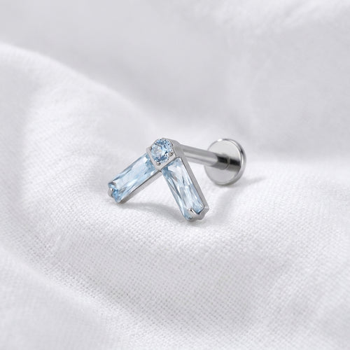 Labret doré tragus hélix, chevron zircons bleus - vue 2