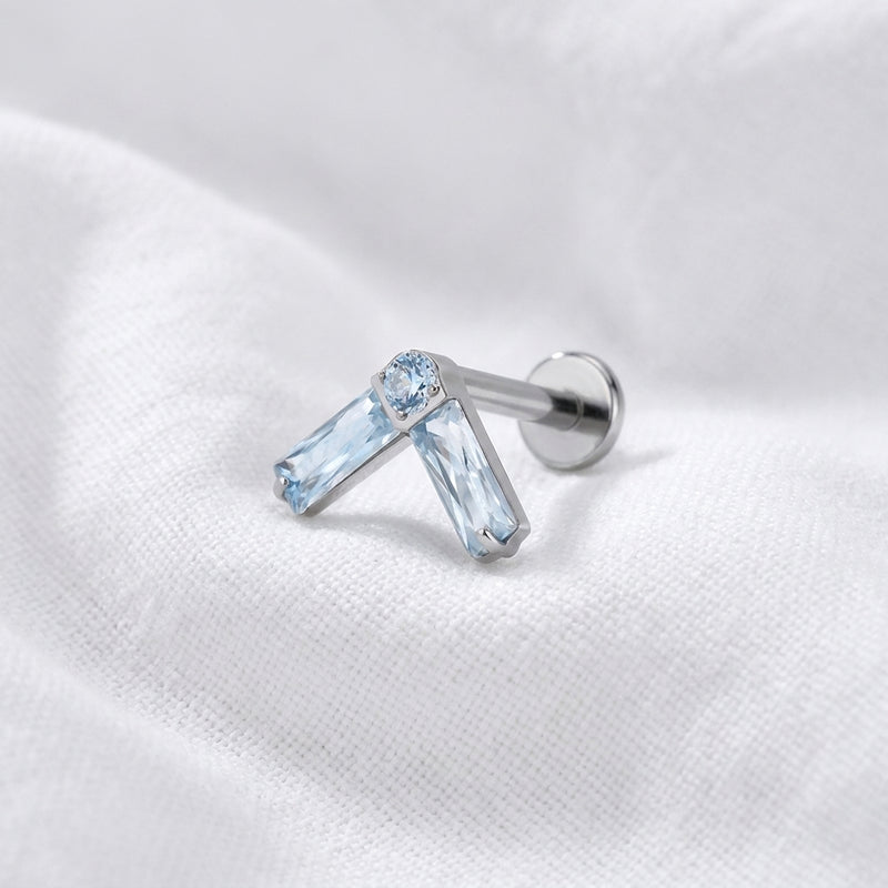 Labret doré tragus hélix, chevron zircons bleus - vue 2