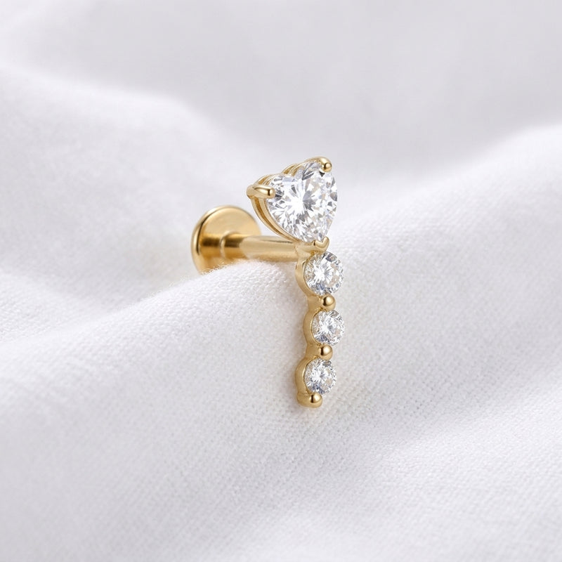 Piercing Tragus Labret Doré Cœur Zircon & Cascade - vue 4