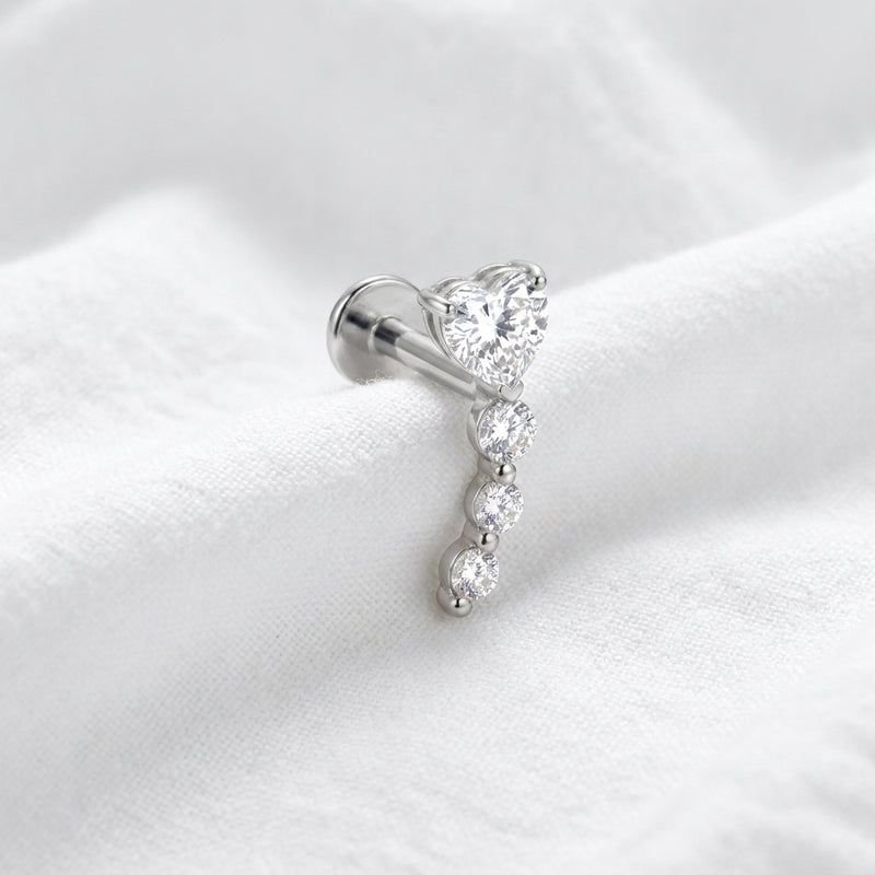 Piercing Tragus Labret Doré Cœur Zircon & Cascade - vue 2
