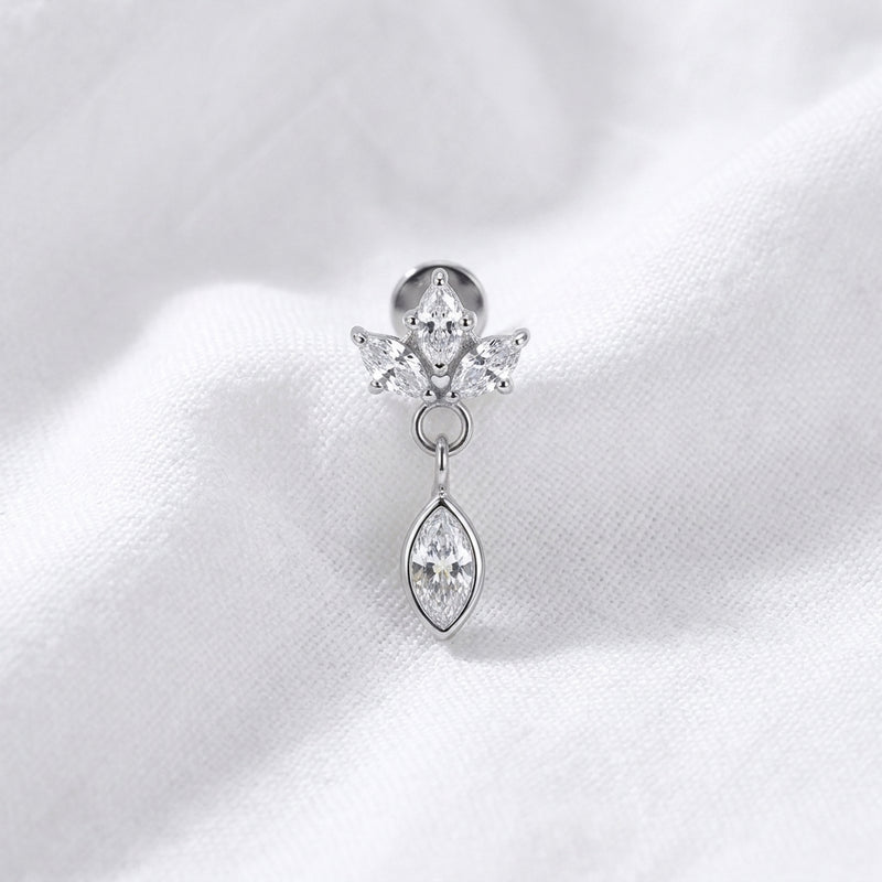 Piercing Labret Tragus Doré | Couronne Zircons Marquise Pendante - vue 2