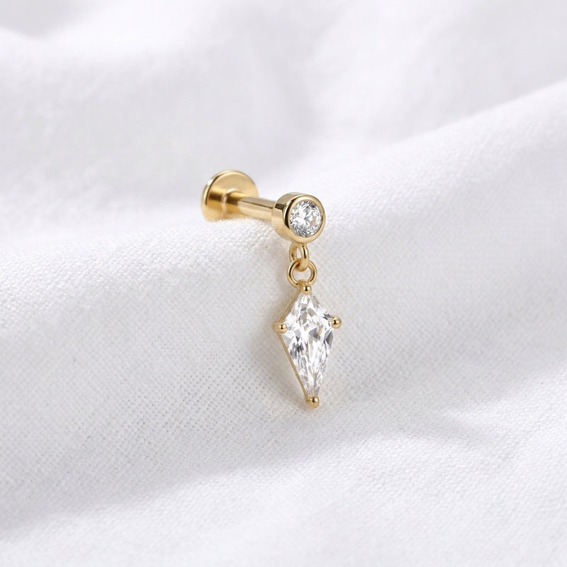 Piercing Labret Doré Tragus Helix, Pendentif Zircone Kite Scintillante - vue 10
