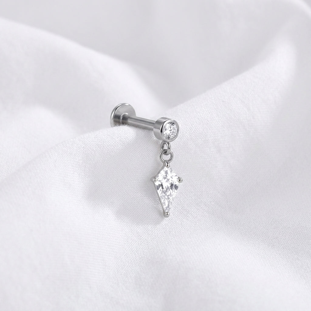 Piercing Labret Doré Tragus Helix, Pendentif Zircone Kite Scintillante - vue 6